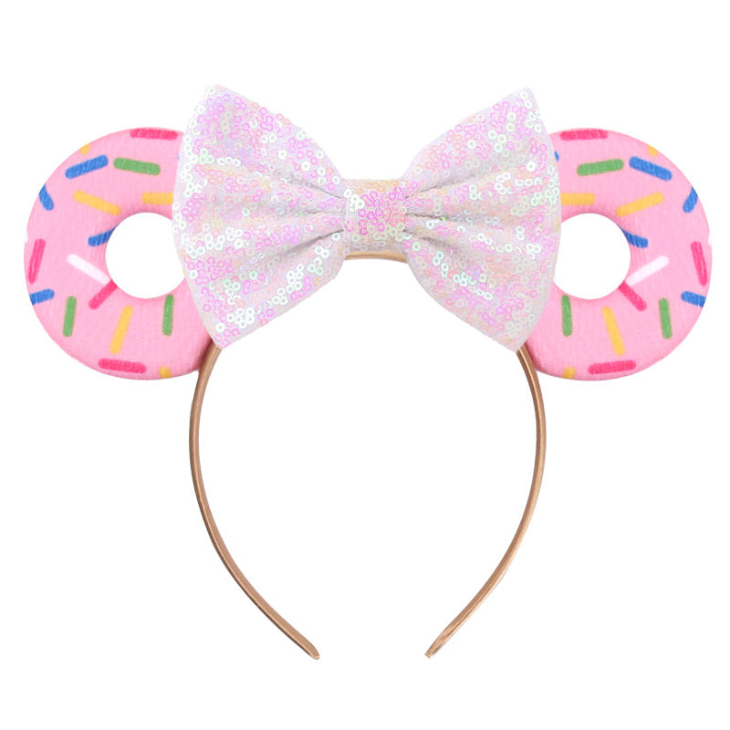 Unisex Mouse Ears Headbands With Bow & Donut & Sequins, for Cartoon Princess Costume Cosplay Decoration, Glitter Christmas Party for Girls & Women & Adult