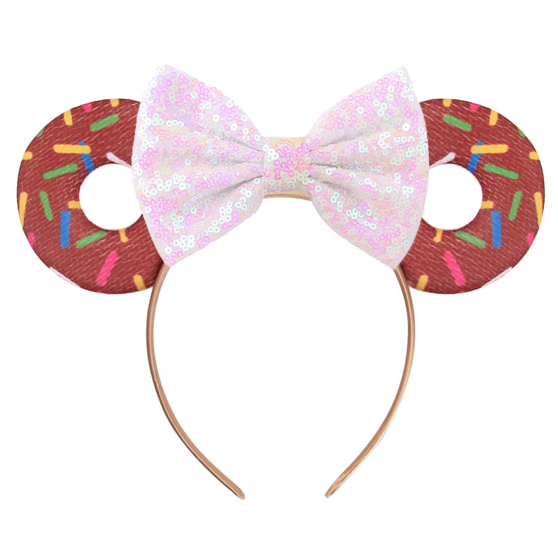 Unisex Mouse Ears Headbands With Bow & Donut & Sequins, for Cartoon Princess Costume Cosplay Decoration, Glitter Christmas Party for Girls & Women & Adult