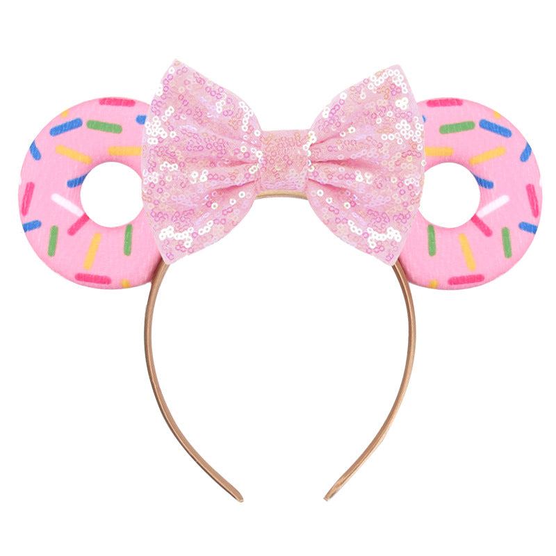 Unisex Mouse Ears Headbands With Bow & Donut & Sequins, for Cartoon Princess Costume Cosplay Decoration, Glitter Christmas Party for Girls & Women & Adult