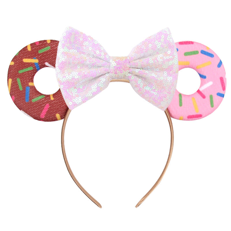 Unisex Mouse Ears Headbands With Bow & Donut & Sequins, for Cartoon Princess Costume Cosplay Decoration, Glitter Christmas Party for Girls & Women & Adult