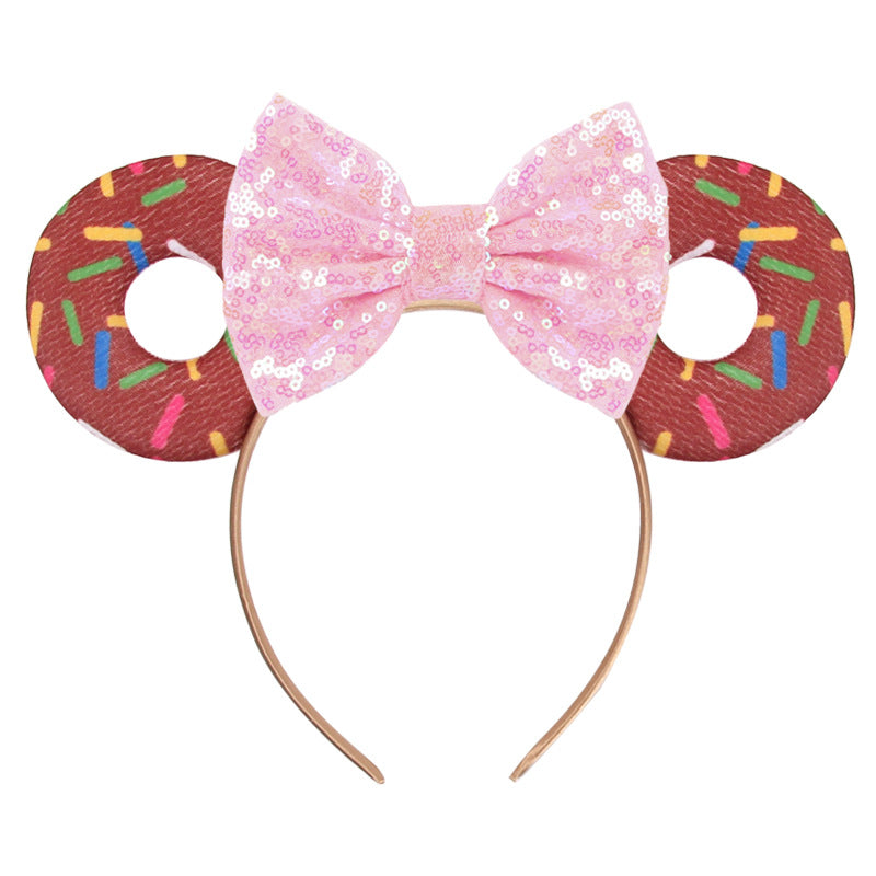 Unisex Mouse Ears Headbands With Bow & Donut & Sequins, for Cartoon Princess Costume Cosplay Decoration, Glitter Christmas Party for Girls & Women & Adult