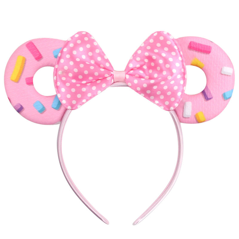Unisex Mouse Ears Headbands With Bow & Donut & Sequins, for Cartoon Princess Costume Cosplay Decoration, Glitter Christmas Party for Girls & Women & Adult