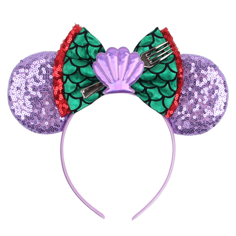 Mermaid Hair Bows Minnie Mouse Ear Hairband for Girls Big Sequins Ears Chic DIY Kids Hair Accessories Headband