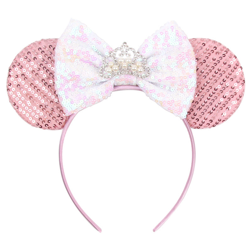 Mouse Ears Bow Headbands, Glitter Party Silver Iridescent Princess Decoration Cosplay Costume for Girls & Women