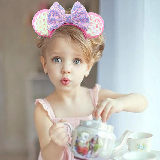 Mouse Ears Bow Headbands, Glitter Party Hot Pink Princess Decoration Cosplay Costume for Girls & Women