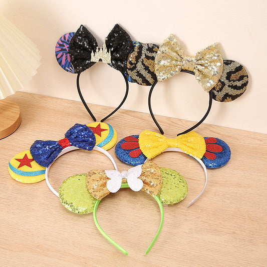 Mouse Ears Headbands Shiny Bows Mouse Ears Glitter Party Princess Decoration Cosplay Costume for Baby Kids Girls & Women