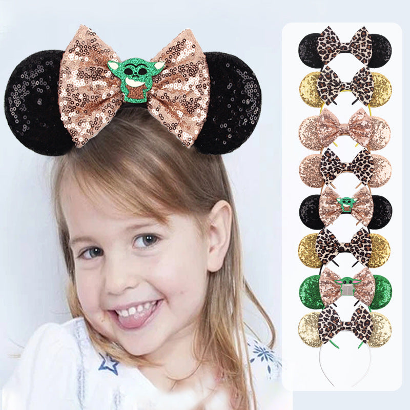 Mouse Ears Bow Headbands Mice Sequin Ears Headbands for Girls Women Adult Kids, Mouse Ears Clip for Glitter Party Princess Decoration Cosplay Birthday Christmas Party