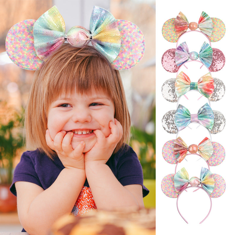 Christmas headbands Mouse Ears Bow Headbands blue Bow butterfly Sequins Headbands Accessories Headdress for Girls Party Supplies Hot Pink Princess Dress Up