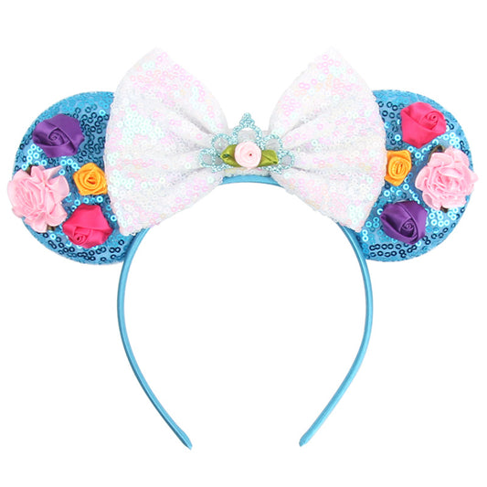 Mouse Ears Bow Headbands Glitter Princess Party Decoration Belle Cinderella Jasmine Mermaid Mouse Ears Headband for Girls