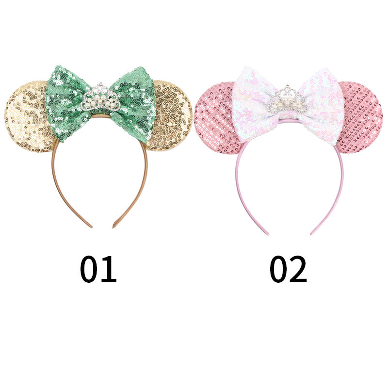 Mouse Ears Bow Headbands, Glitter Party Silver Iridescent Princess Decoration Cosplay Costume for Girls & Women