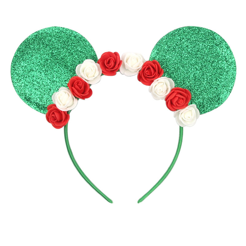 Christmas Mouse Ear Headband, Sequin Festive Holiday Hair Accessory, One Size Fits Most