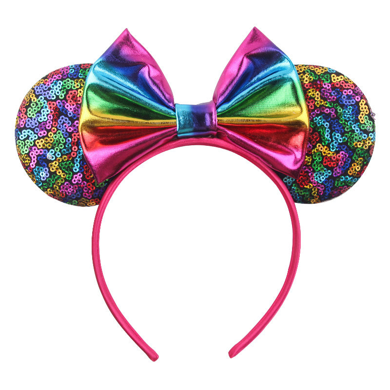 Mouse Ears Bow Headbands, Glitter Party Hot Pink Princess Decoration Cosplay Costume for Girls & Women