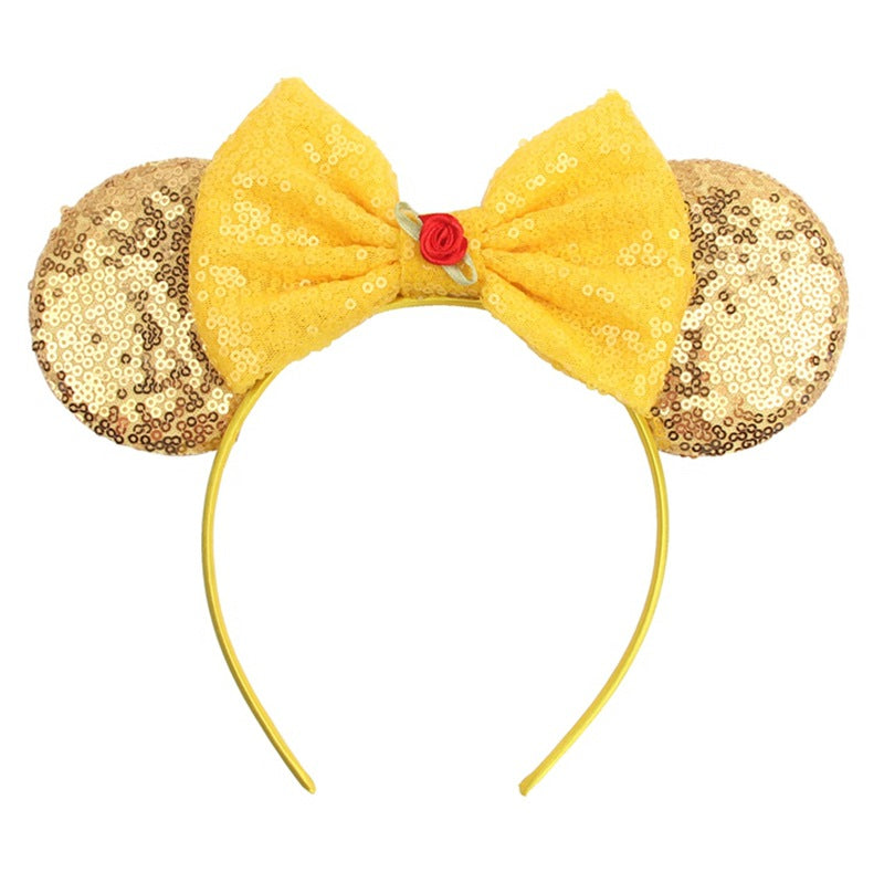 Sparkled Halloween Minnie Ears headband, Girls Sequin Halloween Mickey Ears Headband Mouse Ears Headband for Cosplay Costume Glitter Party Hot Princess Decoration and Birthday Party