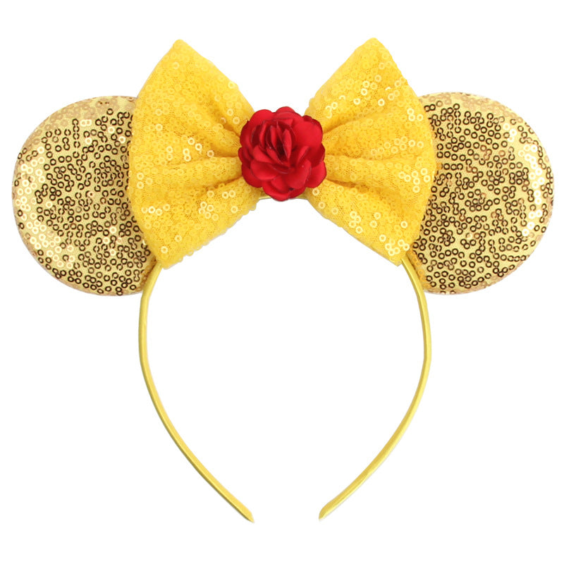 Mouse Ears Bow Headbands Glitter Princess Party Decoration Belle Cinderella Jasmine Mermaid Mouse Ears Headband for Girls