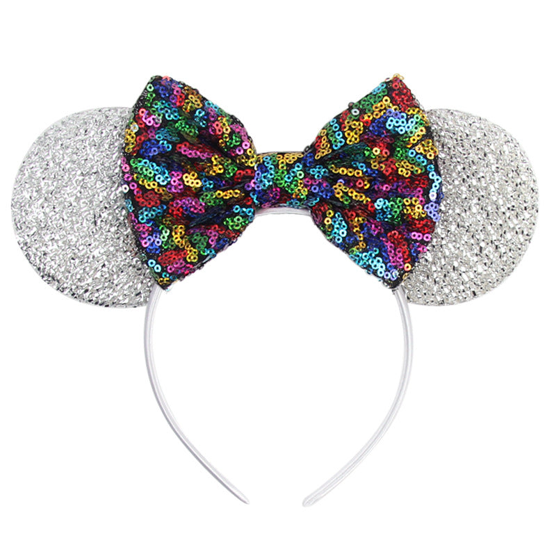 Shiny Mouse Ears Headband Cute Hair Band Lovely bow Hair Accessories Sequins Headpiece Cosplay Christmas Party Headwear for Kids and Adults