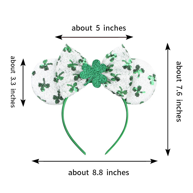 St. Patrick's holiday hair ornament sequin bow Mickey headband four-leaf clover holiday dress up tiara