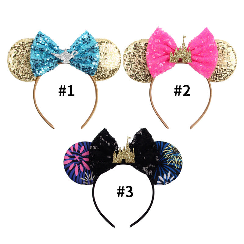 Mouse Ears Bow Headbands, Glitter Party Princess Decoration Cosplay Costume for Girls & Women