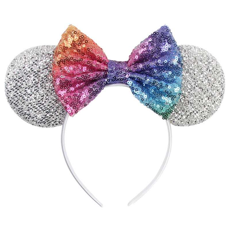 Shiny Mouse Ears Headband Cute Hair Band Lovely bow Hair Accessories Sequins Headpiece Cosplay Christmas Party Headwear for Kids and Adults