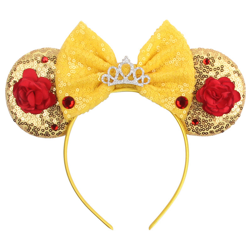 Mouse Ears Bow Headbands Glitter Princess Party Decoration Belle Cinderella Jasmine Mermaid Mouse Ears Headband for Girls