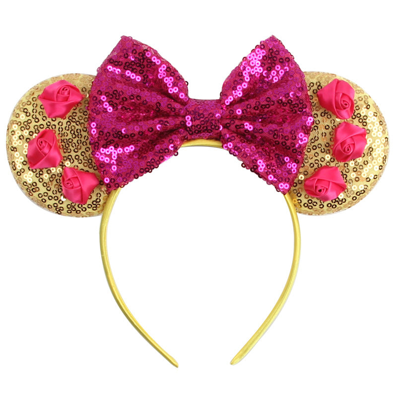 Mouse Ears Bow Headbands Glitter Princess Party Decoration Belle Cinderella Jasmine Mermaid Mouse Ears Headband for Girls