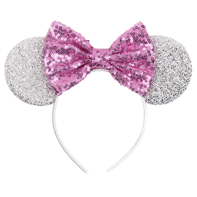 Shiny Mouse Ears Headband Cute Hair Band Lovely bow Hair Accessories Sequins Headpiece Cosplay Christmas Party Headwear for Kids and Adults