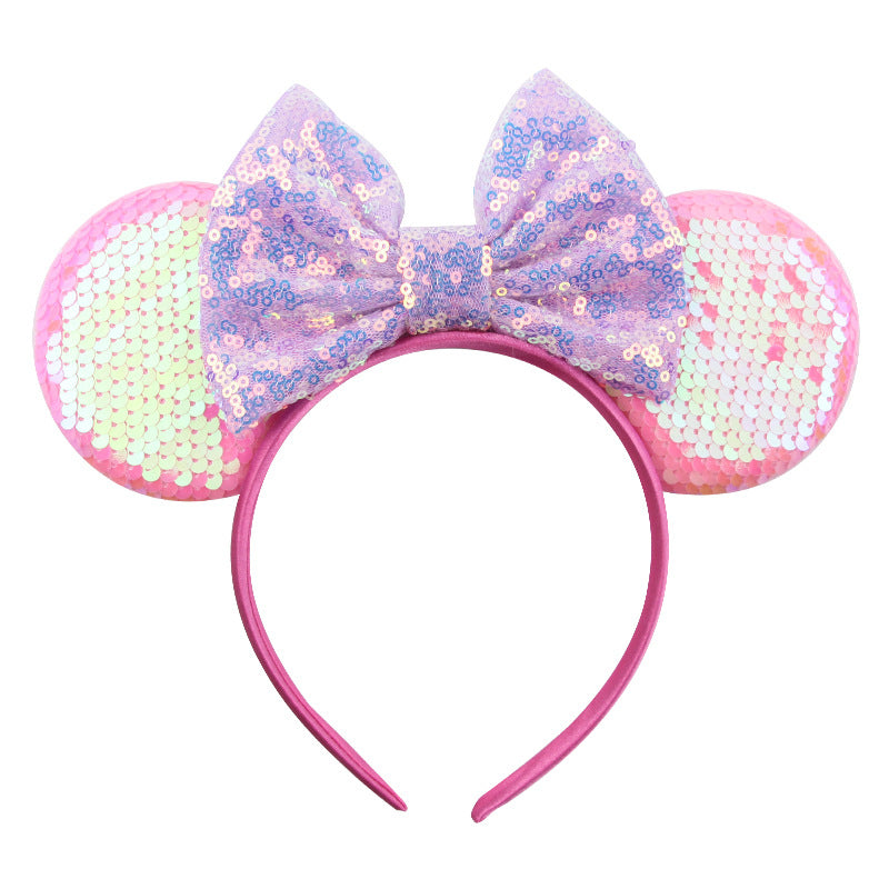 Mouse Ears Bow Headbands, Glitter Party Hot Pink Princess Decoration Cosplay Costume for Girls & Women