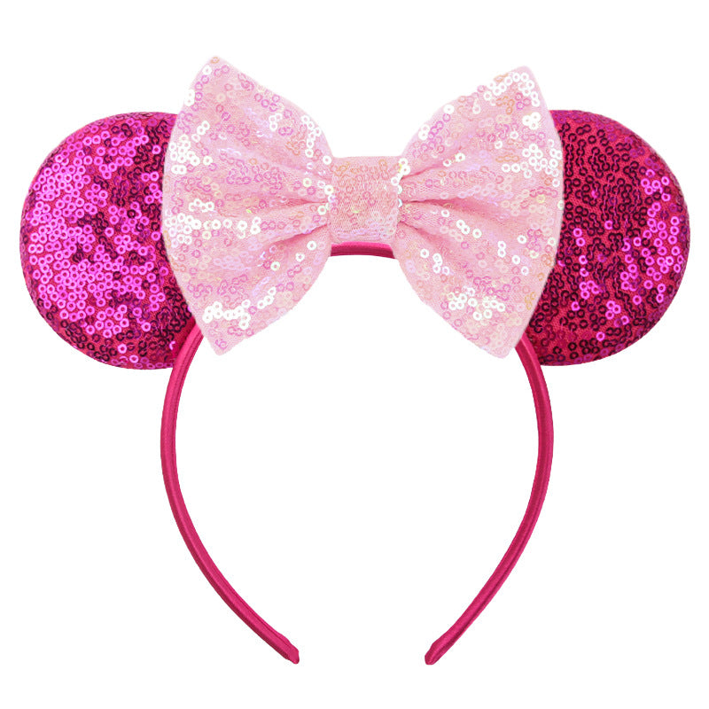 Mouse Ears Bow Headbands, Glitter Party Hot Pink Princess Decoration Cosplay Costume for Girls & Women