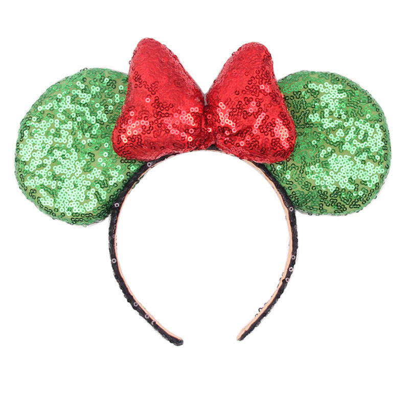 Valentine's Day Headband Sequin Sparkle Mouse Ears Handband Red and Green,Christmas Minnie ears Holiday Mickey ears