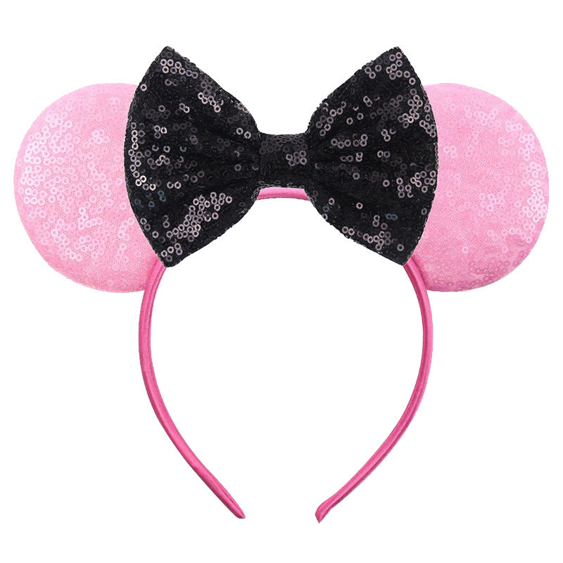 Mouse Ears Bow Headbands, Glitter Party Hot Pink Princess Decoration Cosplay Costume for Girls & Women