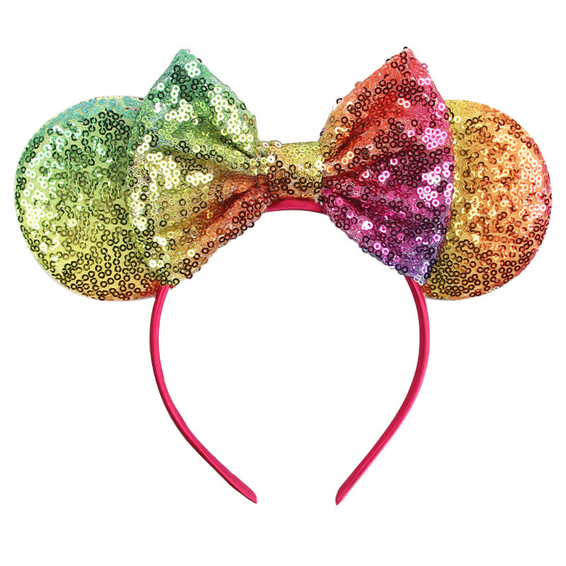 Mouse Ears Bow Headbands, Glitter Party Hot Pink Princess Decoration Cosplay Costume for Girls & Women