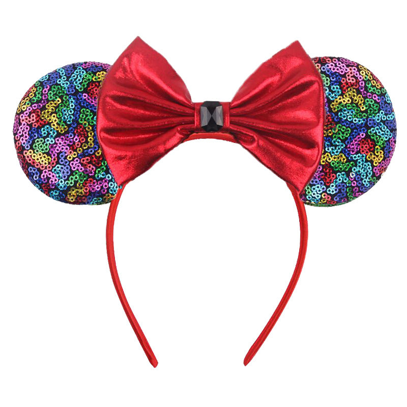 Mouse Ears Bow Headbands, Glitter Party Hot Pink Princess Decoration Cosplay Costume for Girls & Women