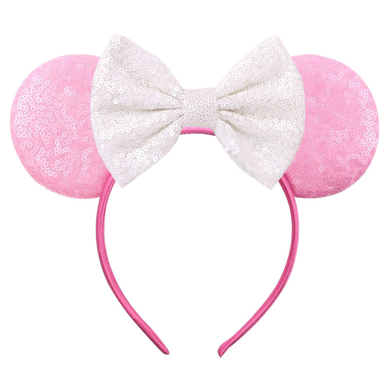 Mouse Ears Bow Headbands, Glitter Party Hot Pink Princess Decoration Cosplay Costume for Girls & Women