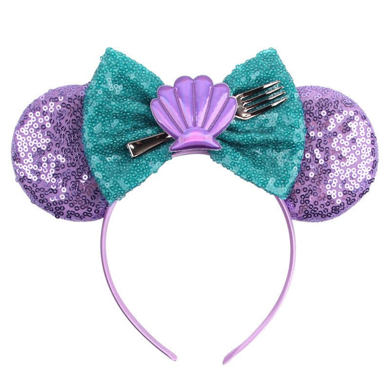 Mermaid Hair Bows Minnie Mouse Ear Hairband for Girls Big Sequins Ears Chic DIY Kids Hair Accessories Headband