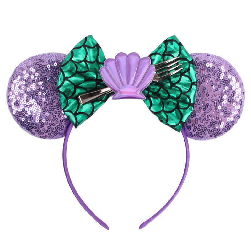 Mermaid Hair Bows Minnie Mouse Ear Hairband for Girls Big Sequins Ears Chic DIY Kids Hair Accessories Headband