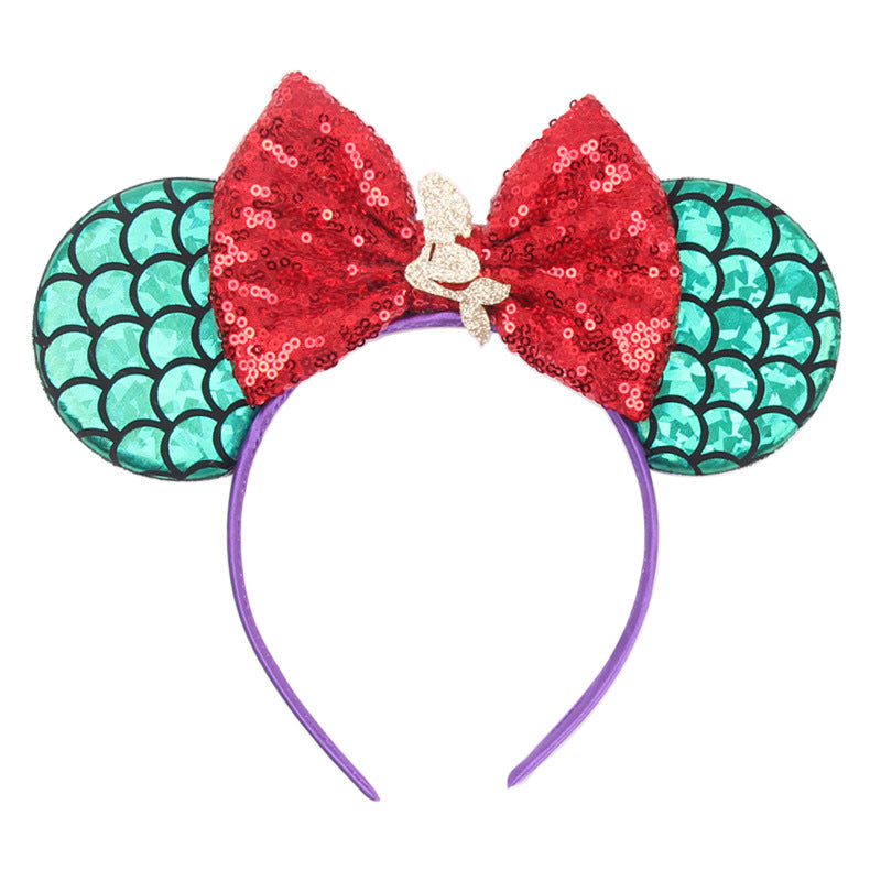 Mermaid Hair Bows Minnie Mouse Ear Hairband for Girls Big Sequins Ears Chic DIY Kids Hair Accessories Headband