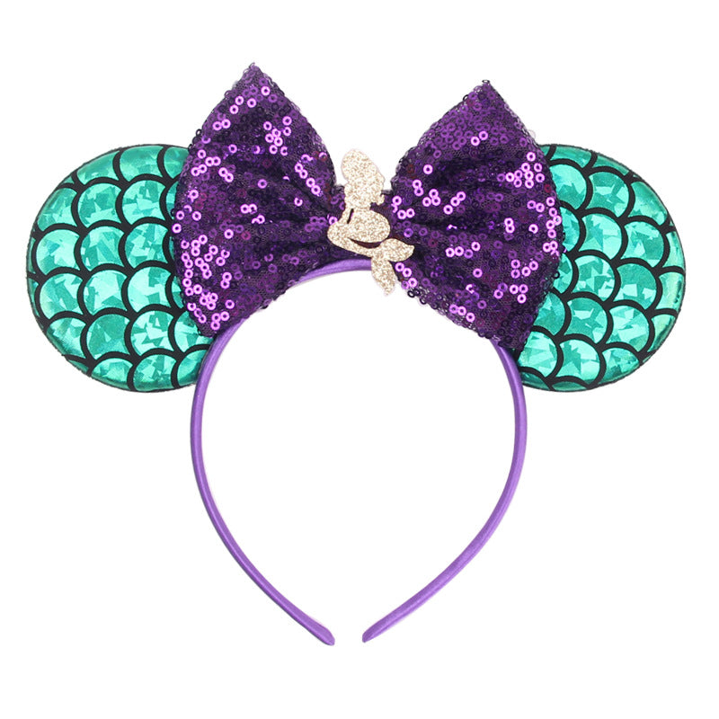 Mermaid Hair Bows Minnie Mouse Ear Hairband for Girls Big Sequins Ears Chic DIY Kids Hair Accessories Headband