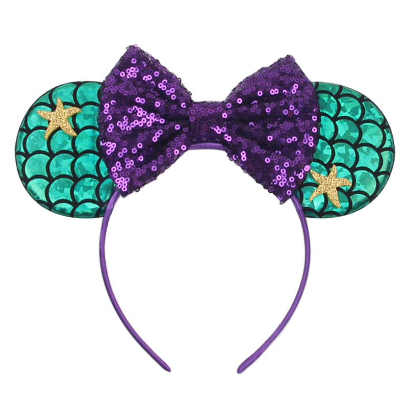 Mermaid Hair Bows Minnie Mouse Ear Hairband for Girls Big Sequins Ears Chic DIY Kids Hair Accessories Headband