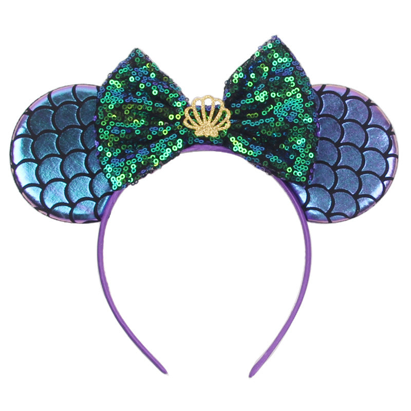 Mermaid Hair Bows Minnie Mouse Ear Hairband for Girls Big Sequins Ears Chic DIY Kids Hair Accessories Headband