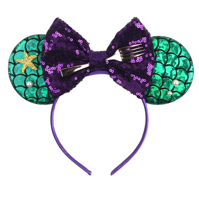 Mermaid Hair Bows Minnie Mouse Ear Hairband for Girls Big Sequins Ears Chic DIY Kids Hair Accessories Headband