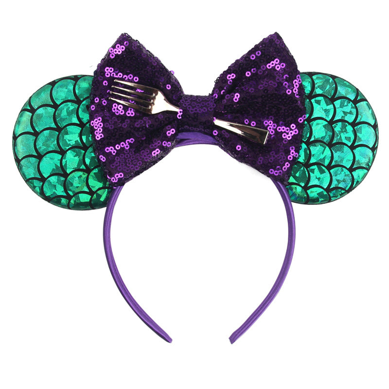 Mermaid Hair Bows Minnie Mouse Ear Hairband for Girls Big Sequins Ears Chic DIY Kids Hair Accessories Headband