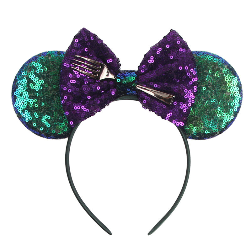 Mermaid Hair Bows Minnie Mouse Ear Hairband for Girls Big Sequins Ears Chic DIY Kids Hair Accessories Headband