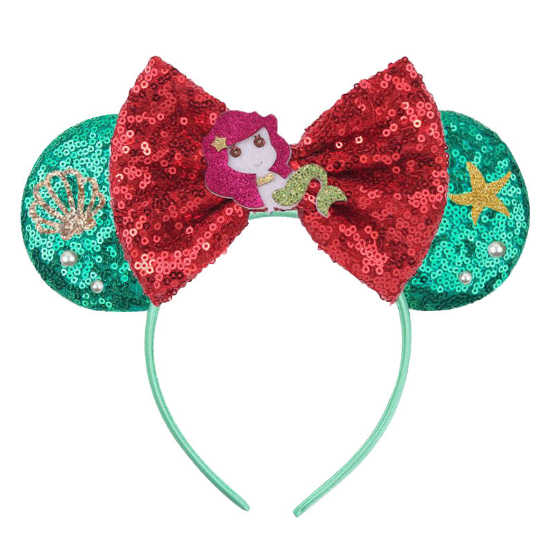 Mermaid Hair Bows Minnie Mouse Ear Hairband for Girls Big Sequins Ears Chic DIY Kids Hair Accessories Headband